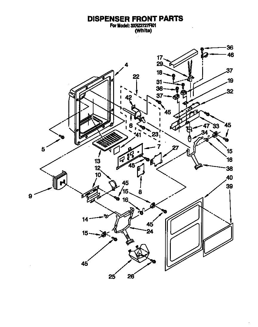 Whirlpool 3XR2727FI01 dispenser front diagram