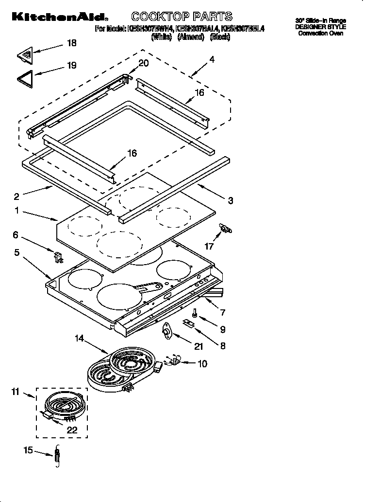 KitchenAid KESH307BAL4 cooktop diagram