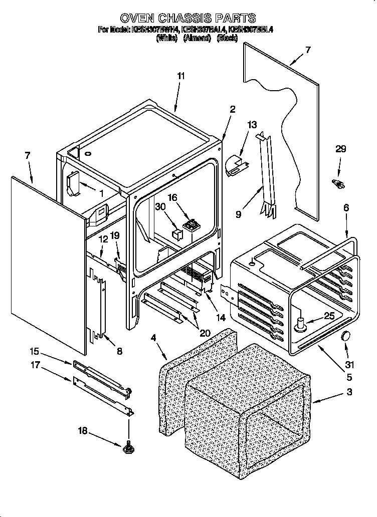 KitchenAid KESH307BAL4 oven chassis diagram