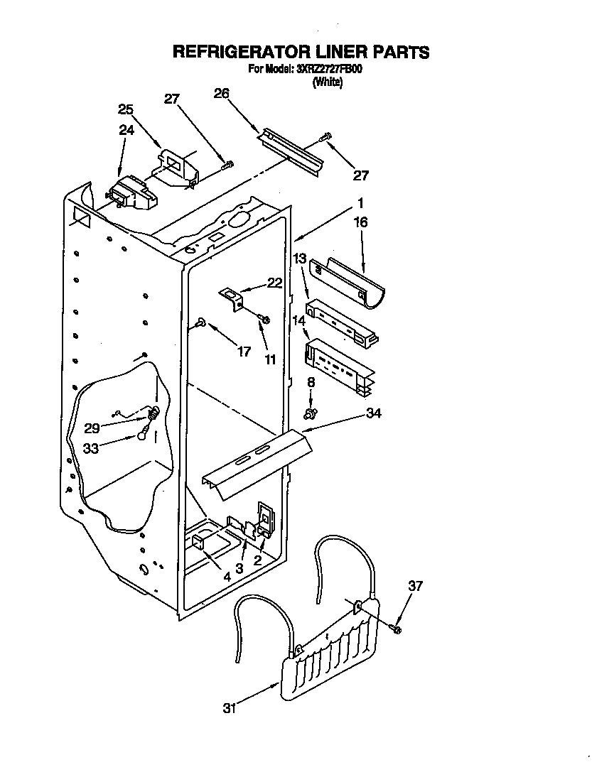 Whirlpool 3XR2727FB00 refrigerator liner diagram