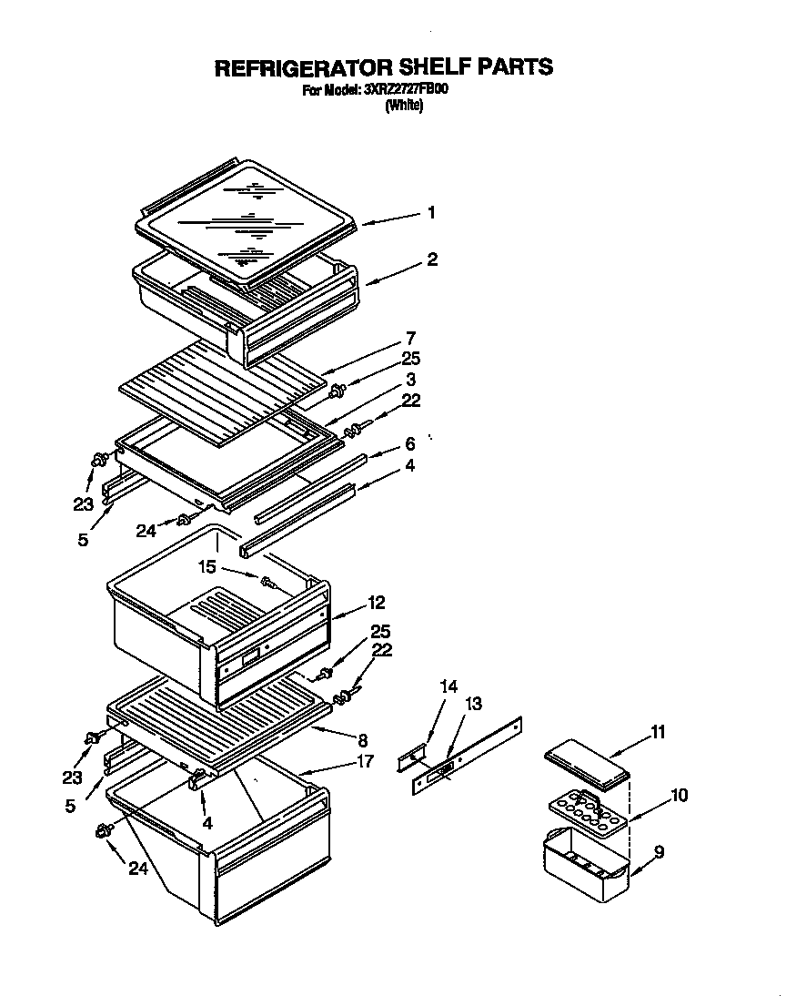 Whirlpool 3XR2727FB00 refrigerator shelf diagram