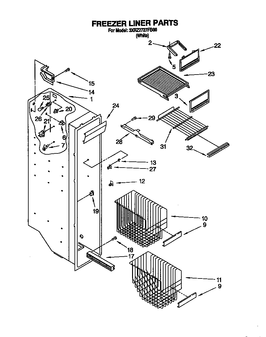 Whirlpool 3XR2727FB00 freezer liner diagram