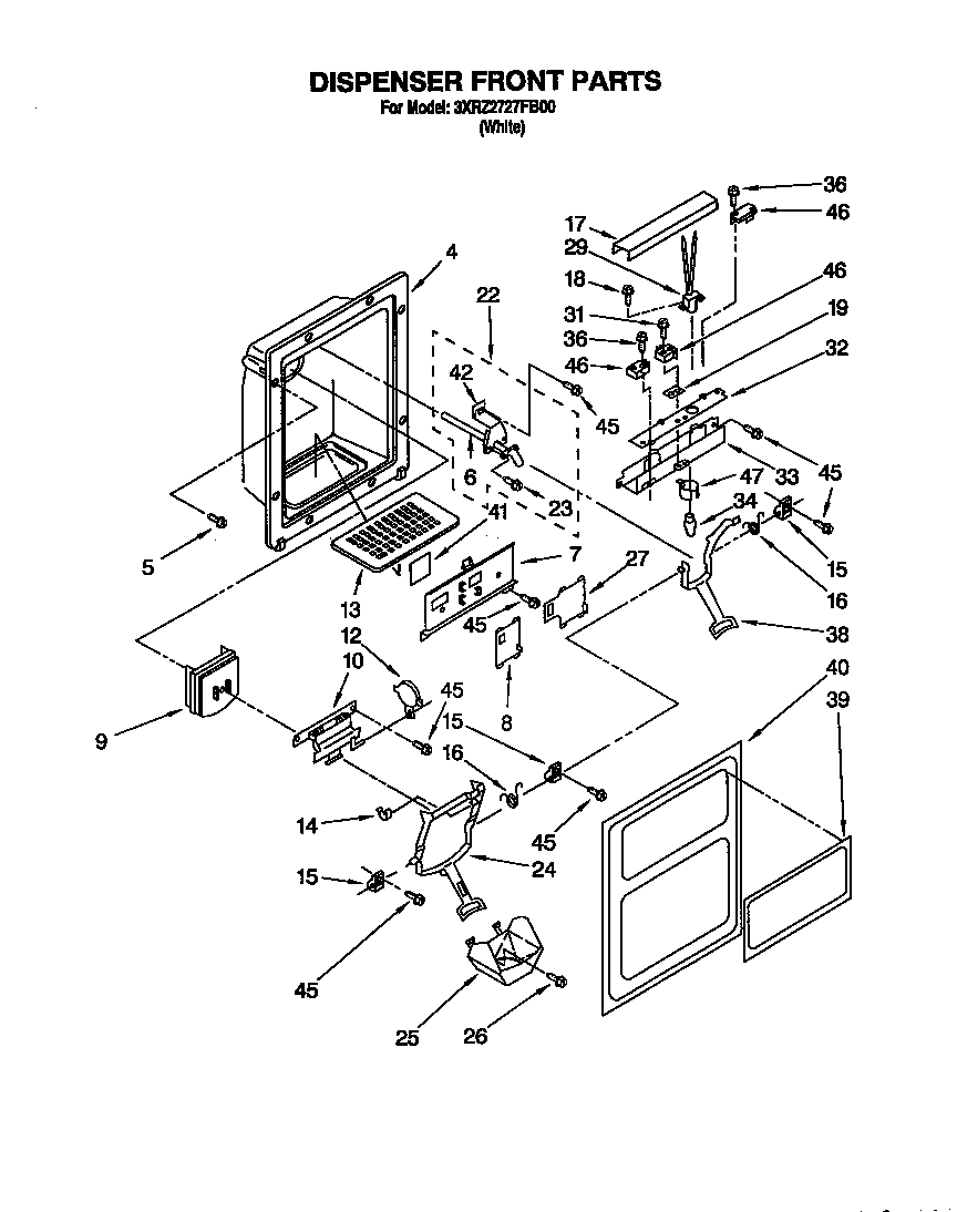 Whirlpool 3XR2727FB00 dispenser front diagram