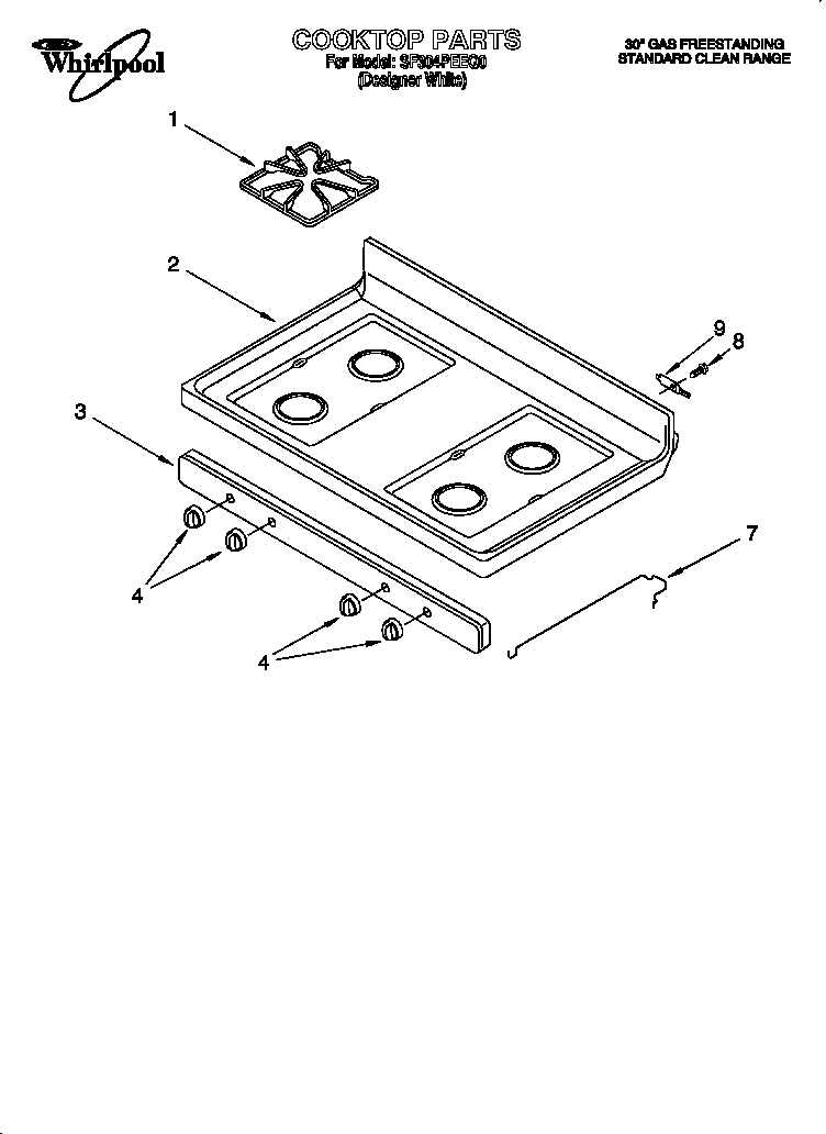 Whirlpool SF304PEEQ0 cooktop diagram