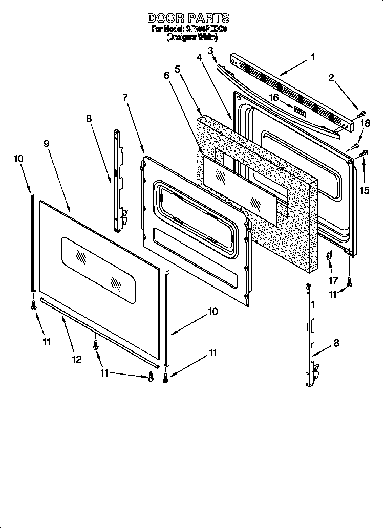 Whirlpool SF304PEEQ0 door diagram