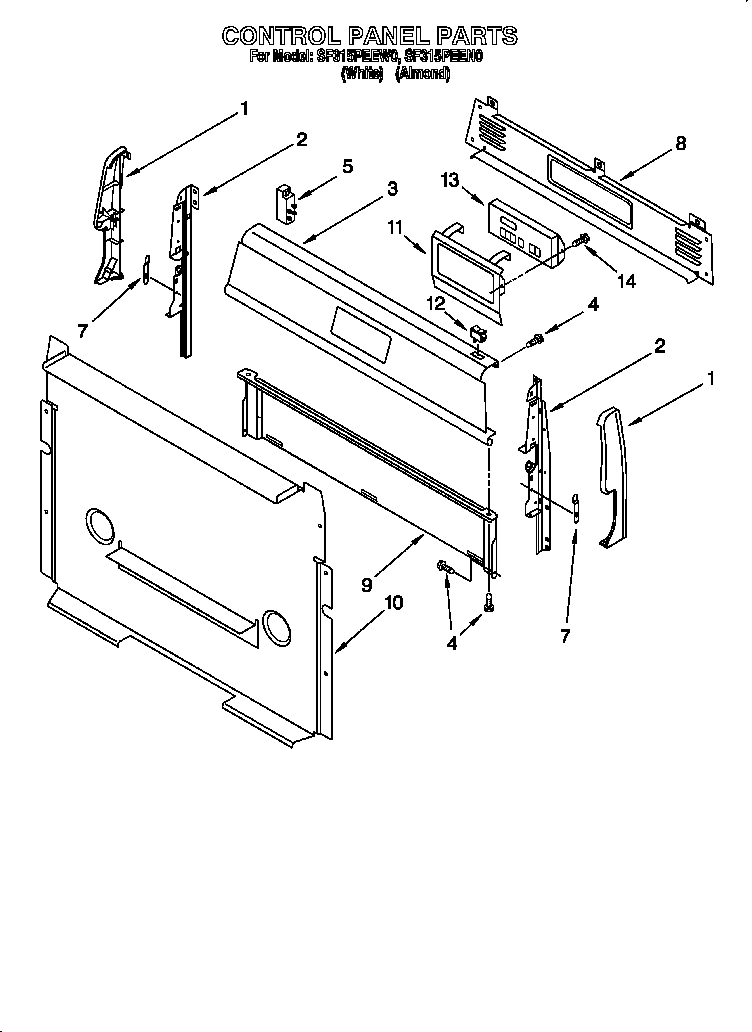 Whirlpool SF315PEEW0 control panel diagram