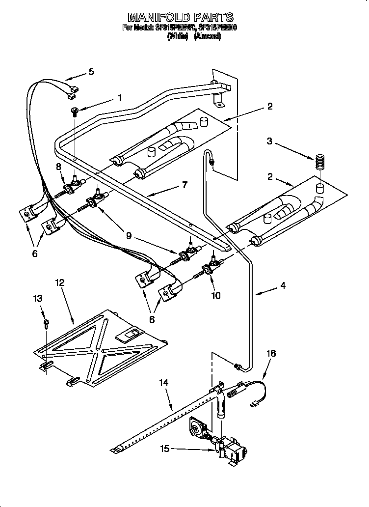 Whirlpool SF315PEEW0 manifold diagram
