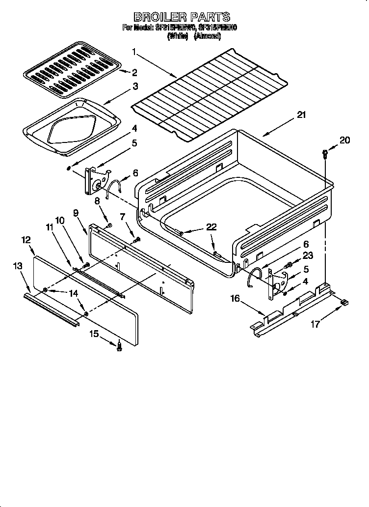 Whirlpool SF315PEEW0 broiler diagram