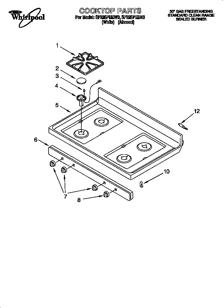 Whirlpool SF325PEEN0 cooktop diagram
