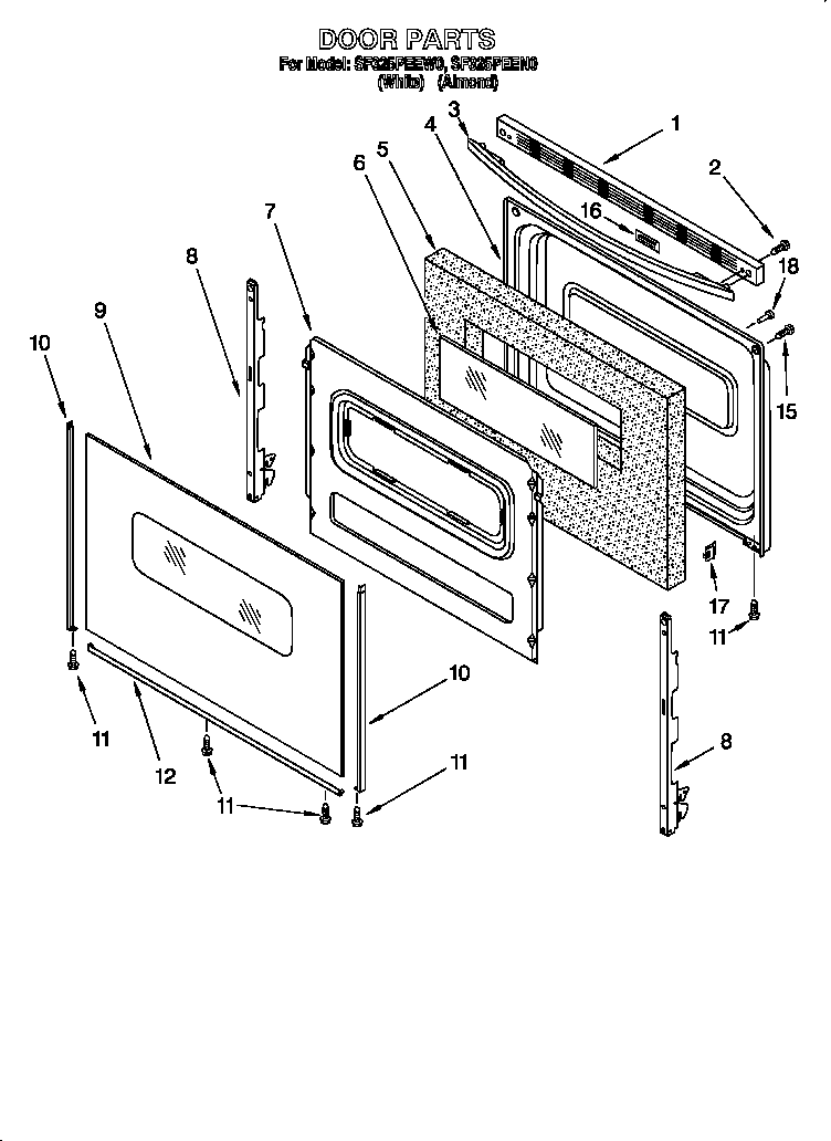 Whirlpool SF325PEEN0 door diagram