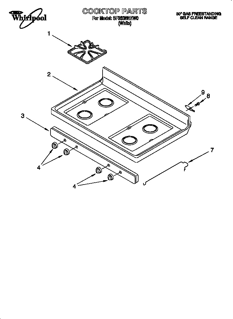 Whirlpool SF350BEEW0 cooktop diagram