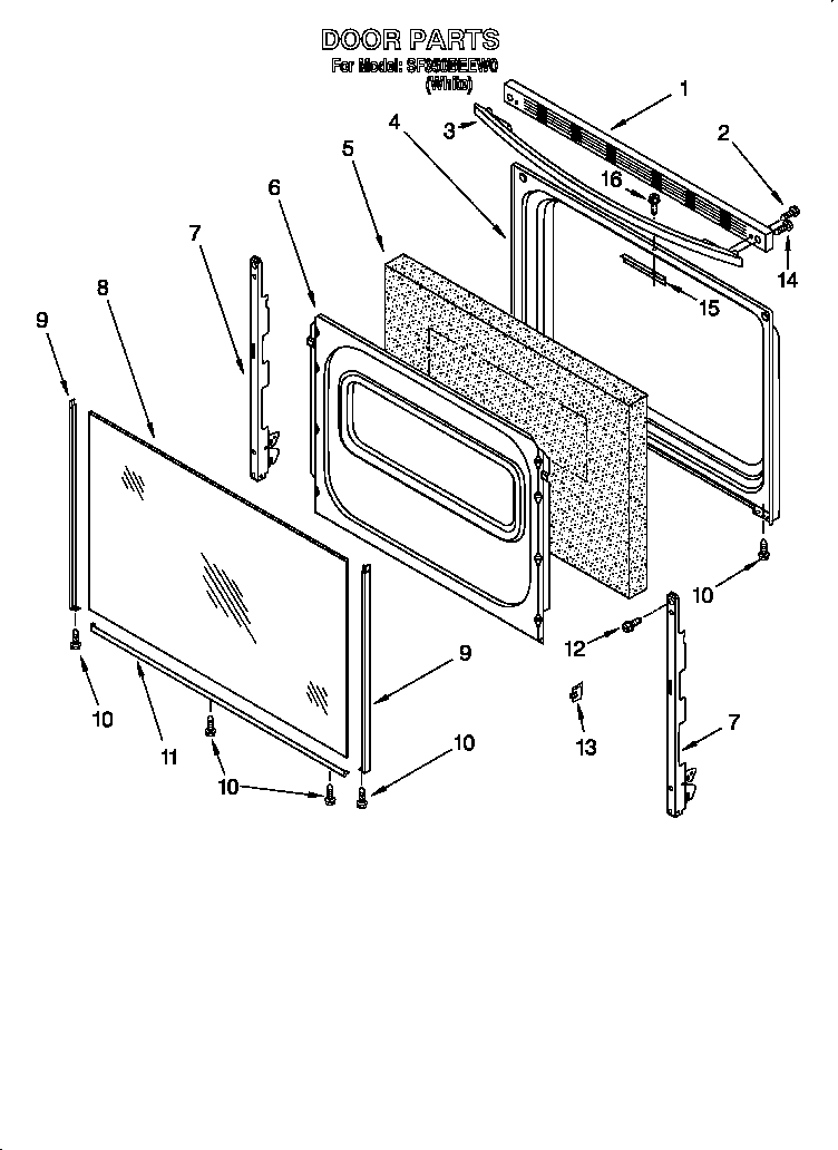 Whirlpool SF350BEEW0 door diagram