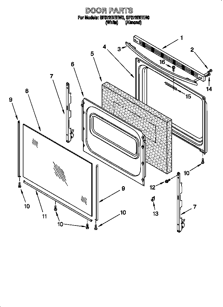 Whirlpool SF372BEEN0 door diagram