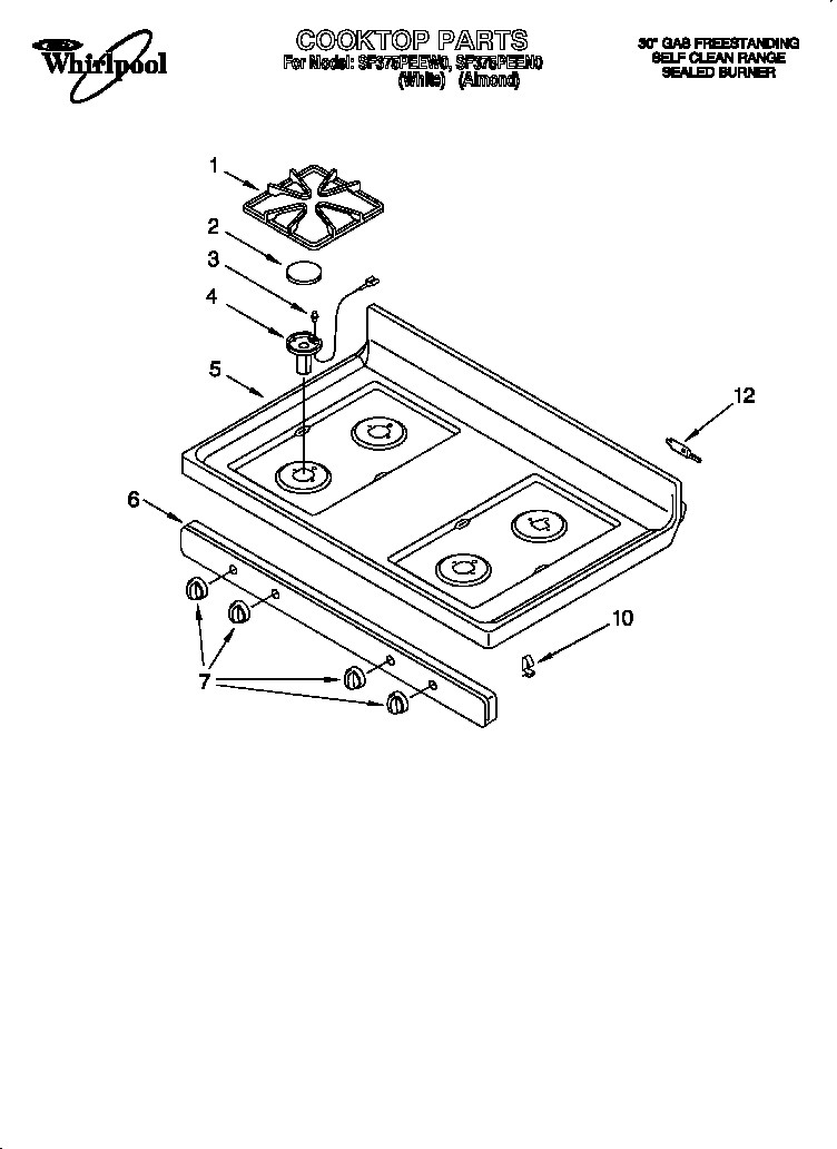 Whirlpool SF375PEEN0 cooktop diagram