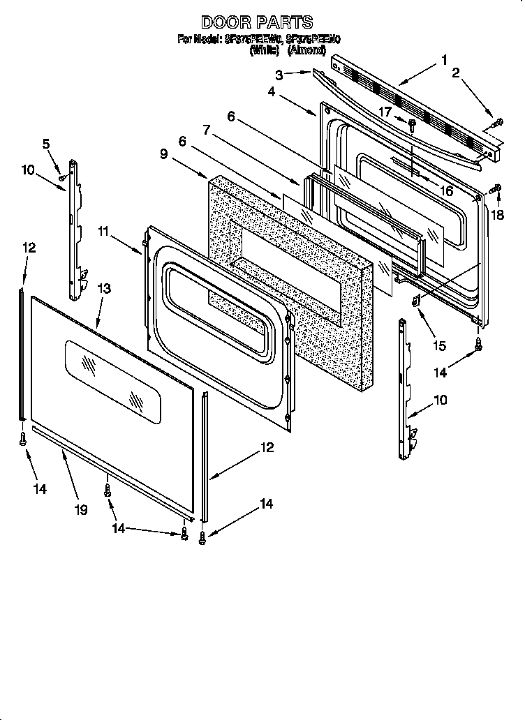 Whirlpool SF375PEEN0 door diagram