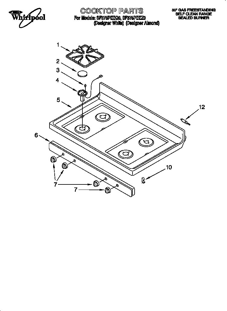 Whirlpool SF375PEEQ0 cooktop diagram