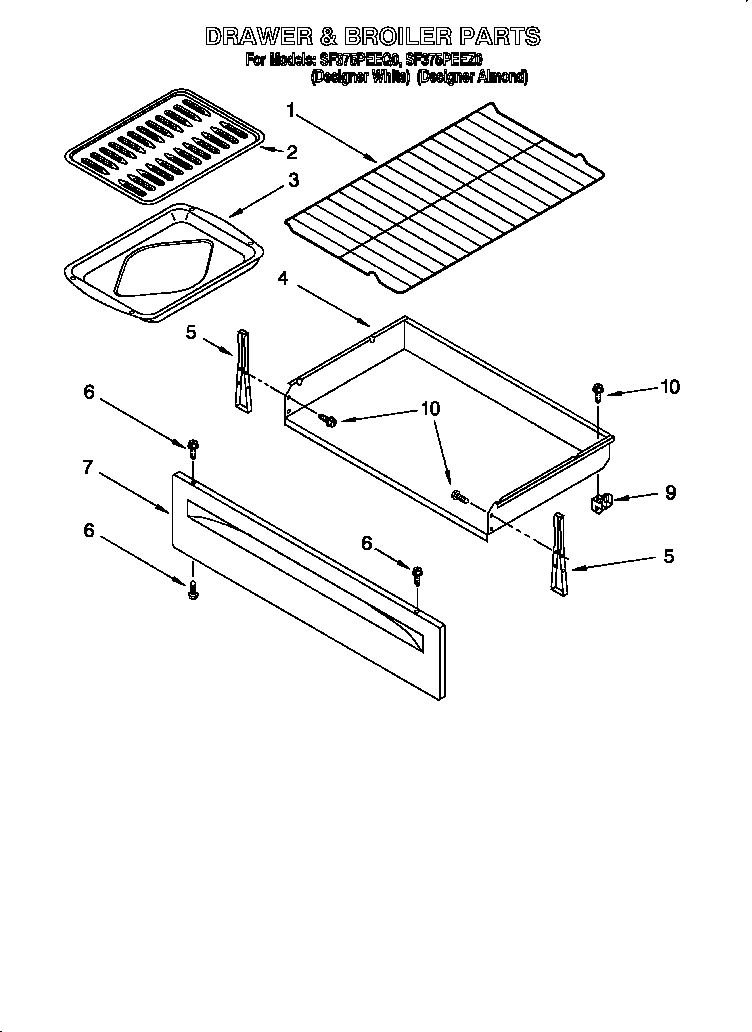 Whirlpool SF375PEEQ0 drawer and broiler diagram