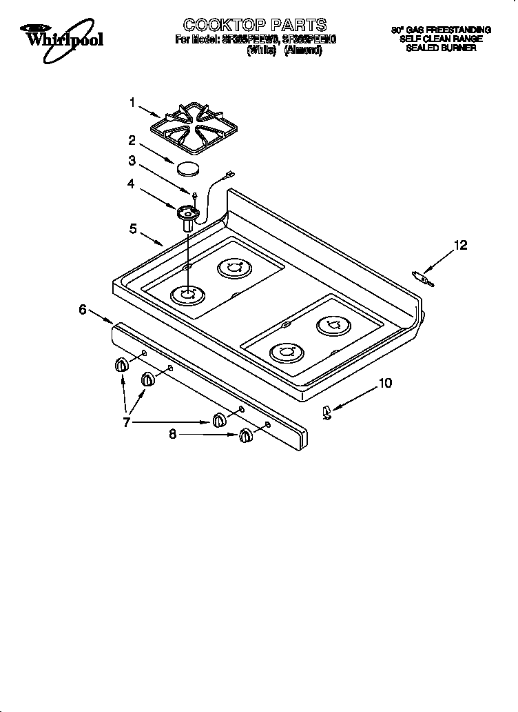 Whirlpool SF385PEEN0 cooktop diagram