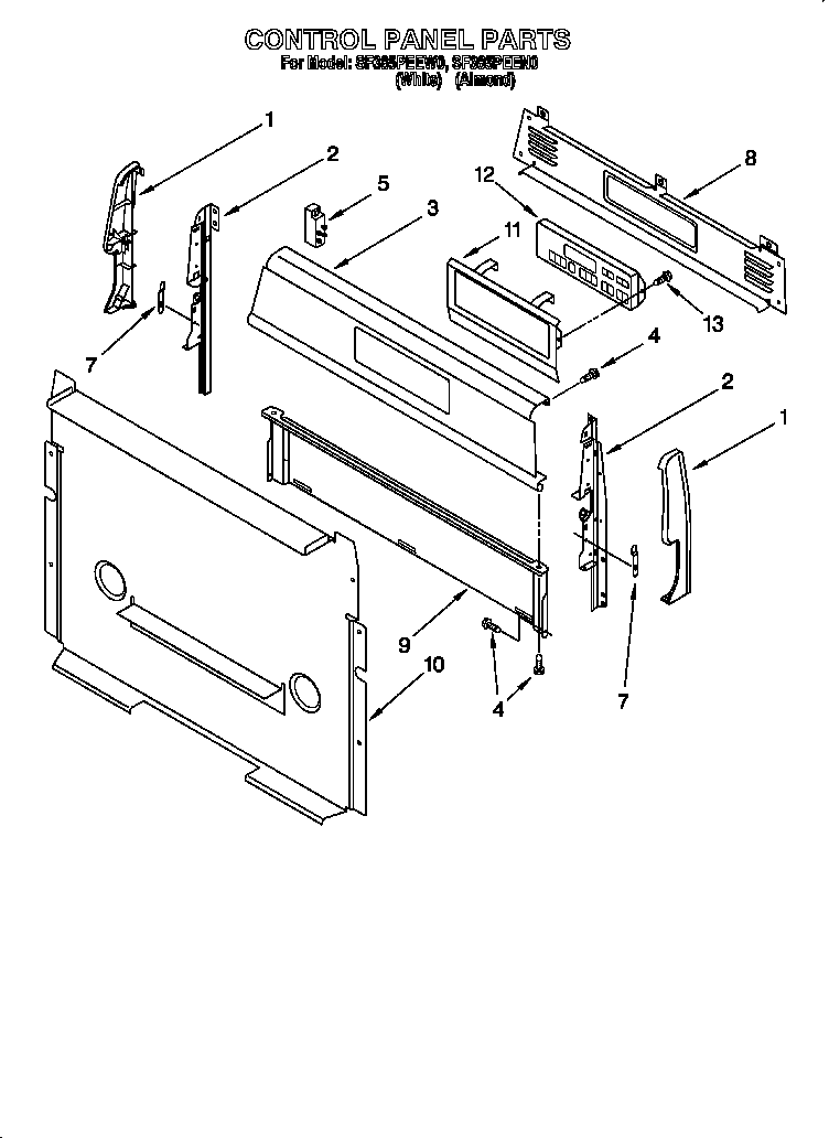 Whirlpool SF385PEEN0 control panel diagram
