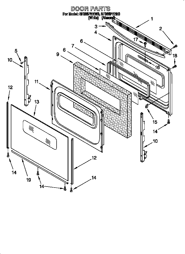 Whirlpool SF385PEEN0 door diagram
