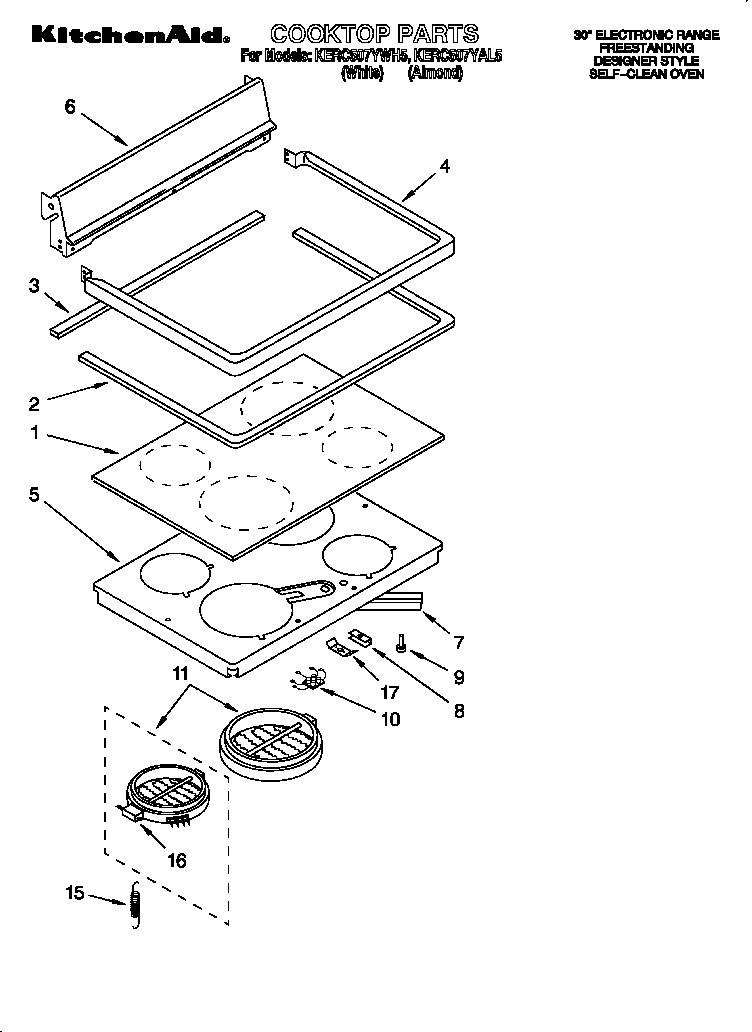 KitchenAid KERC507YAL5 cooktop diagram