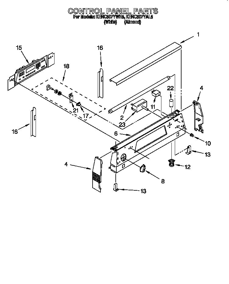 KitchenAid KERC507YAL5 control panel diagram