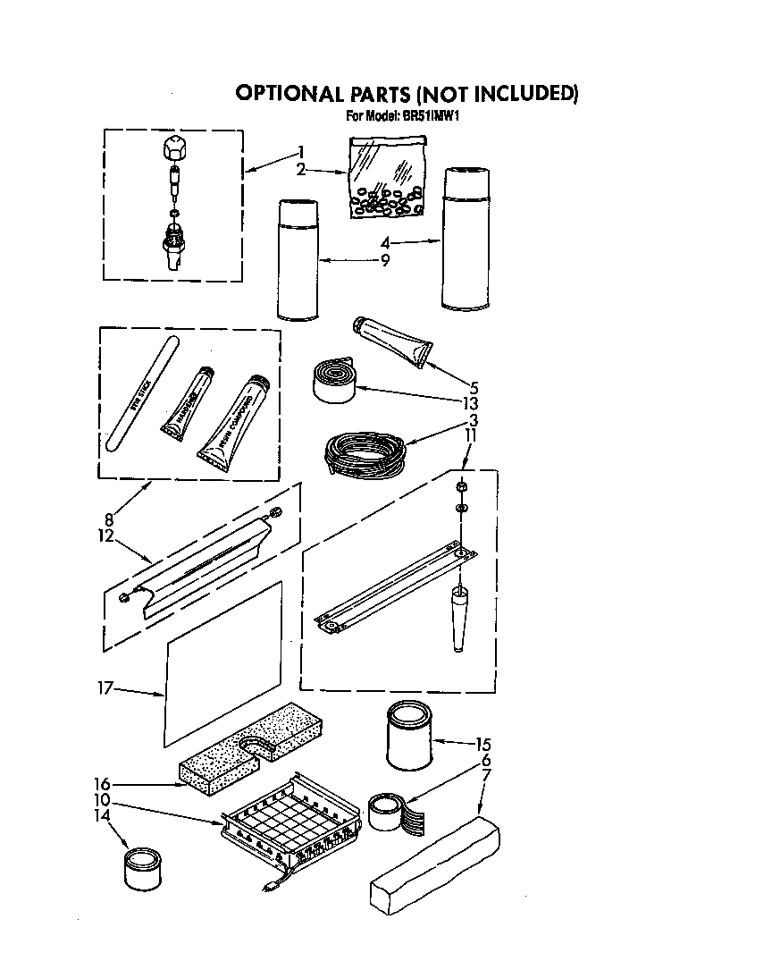Whirlpool BR51IMW1 optional parts (not included) diagram