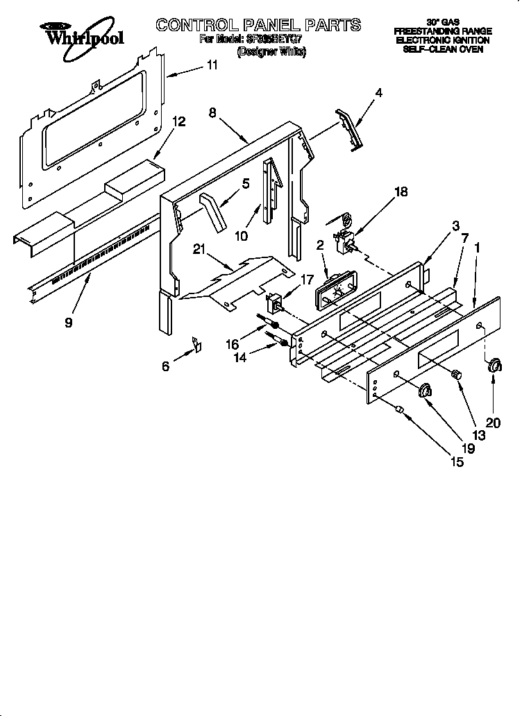 Whirlpool SF365BEYQ7 control panel diagram
