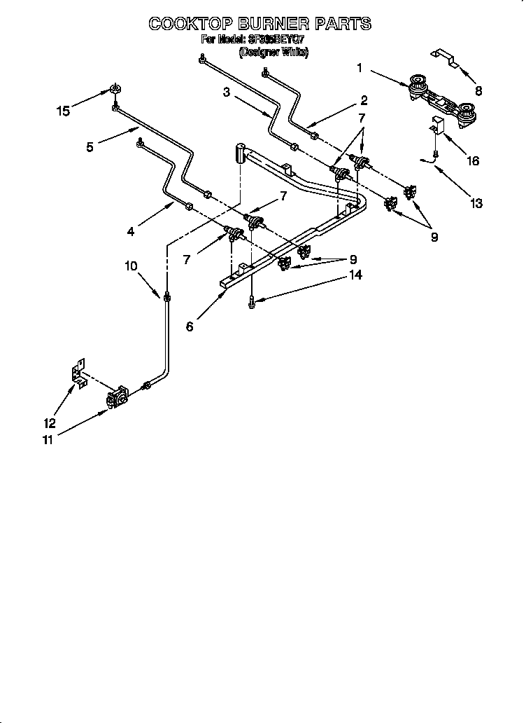 Whirlpool SF365BEYQ7 cooktop burner diagram
