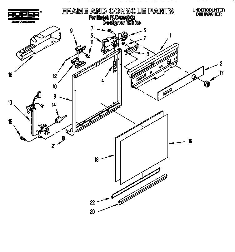 Roper RUD4300DQ2 frame and console diagram