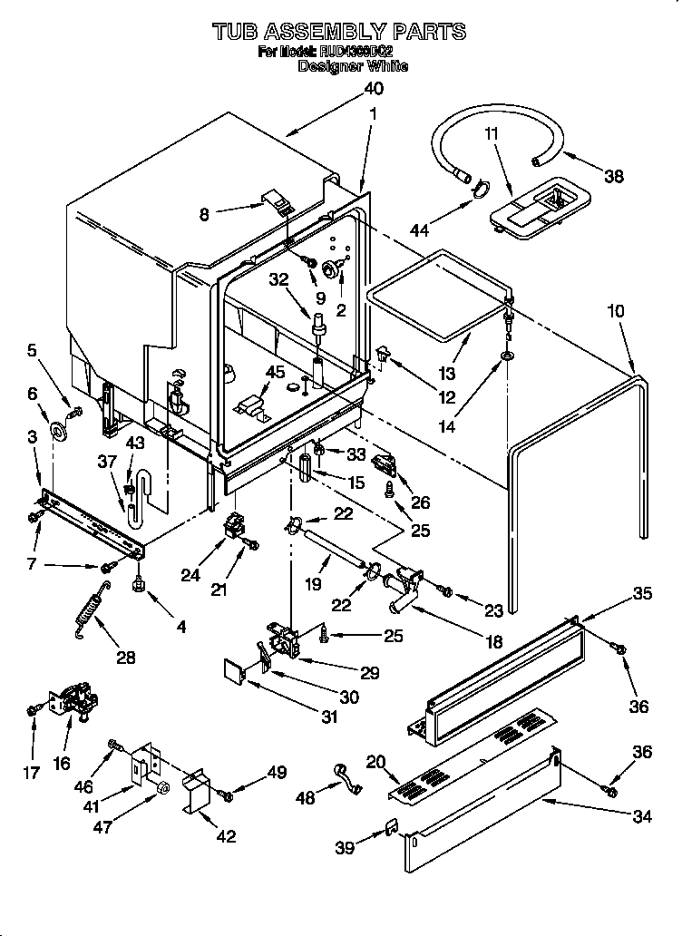 Roper RUD4300DQ2 tub assembly diagram