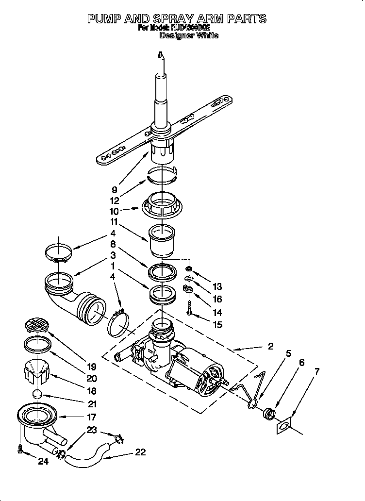 Roper RUD4300DQ2 pump and spray arm diagram