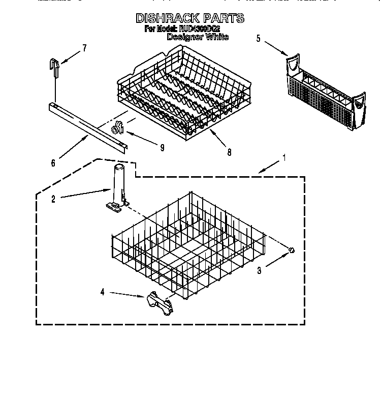Roper RUD4300DQ2 dishrack diagram