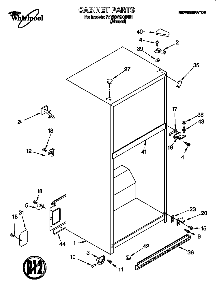 Whirlpool 7ET20PKXDN01 cabinet diagram