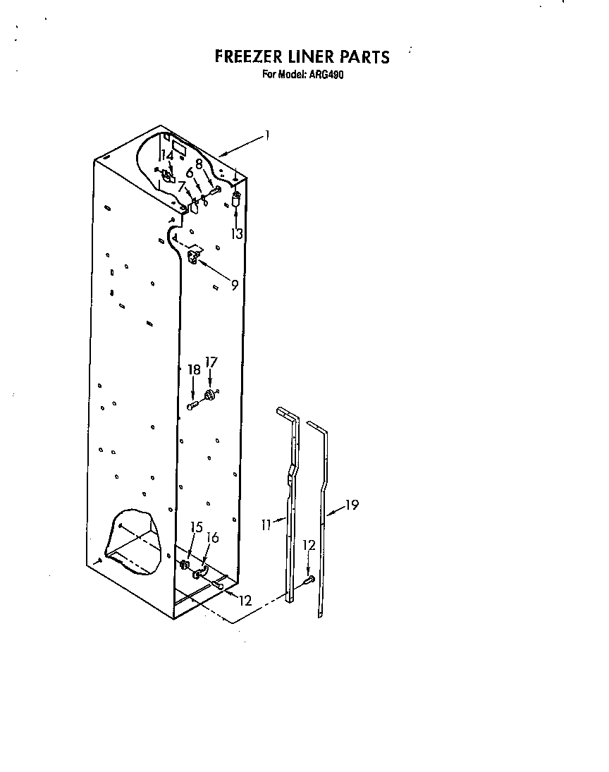 Whirlpool ARG490 freezer liner diagram