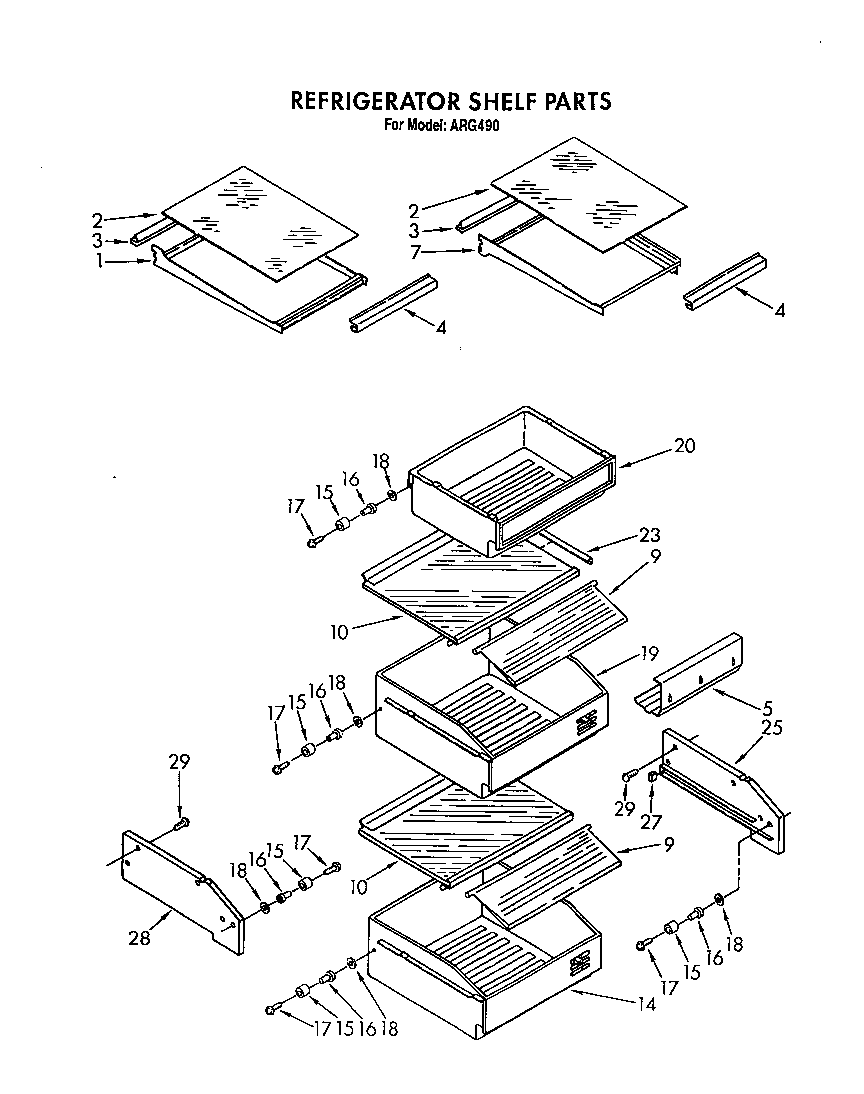 Whirlpool ARG490 refrigerator shelf diagram