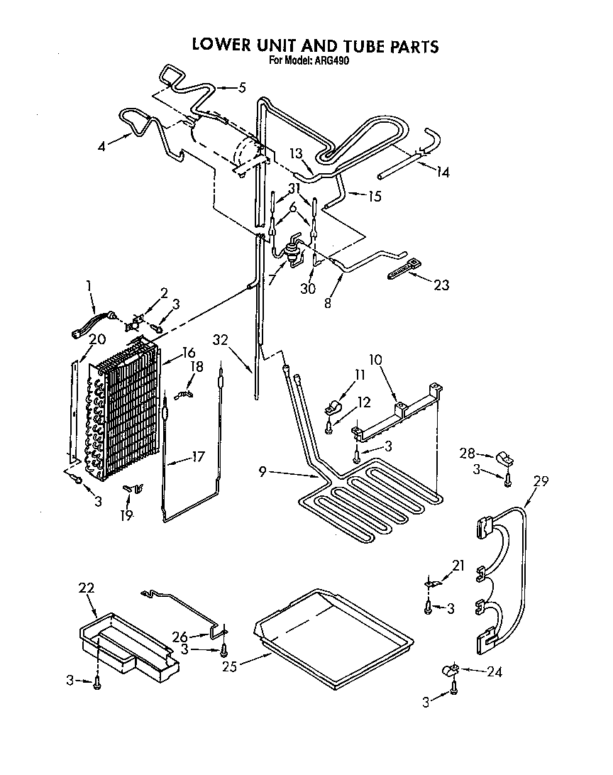 Whirlpool ARG490 lower unit and tube diagram