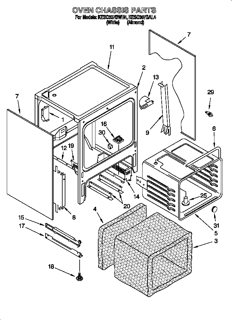 KitchenAid KESC307BWH4 oven chassis diagram