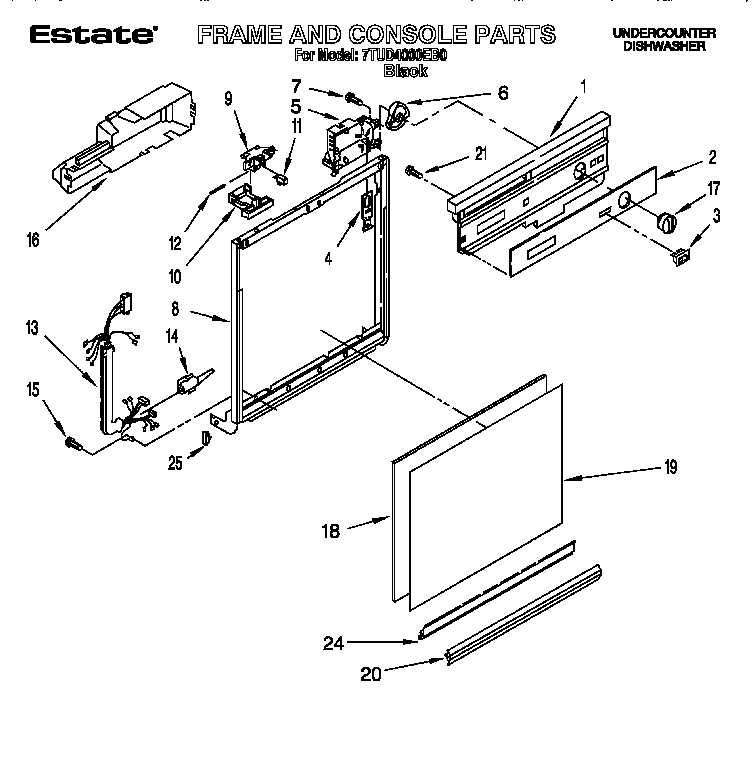 Whirlpool 7TUD4000EB0 frame and console diagram