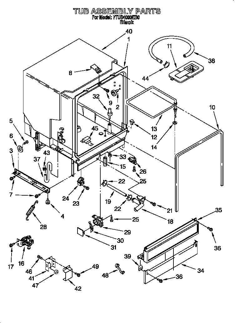 Whirlpool 7TUD4000EB0 tub assembly diagram