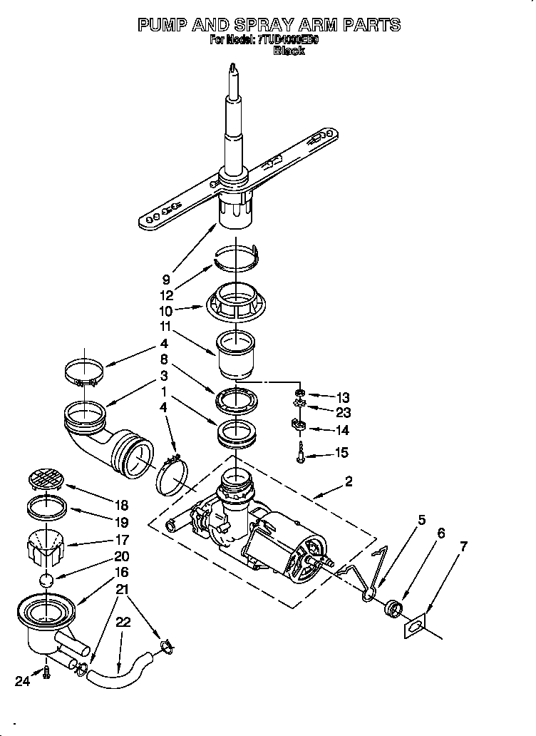 Whirlpool 7TUD4000EB0 pump and sprayarm diagram