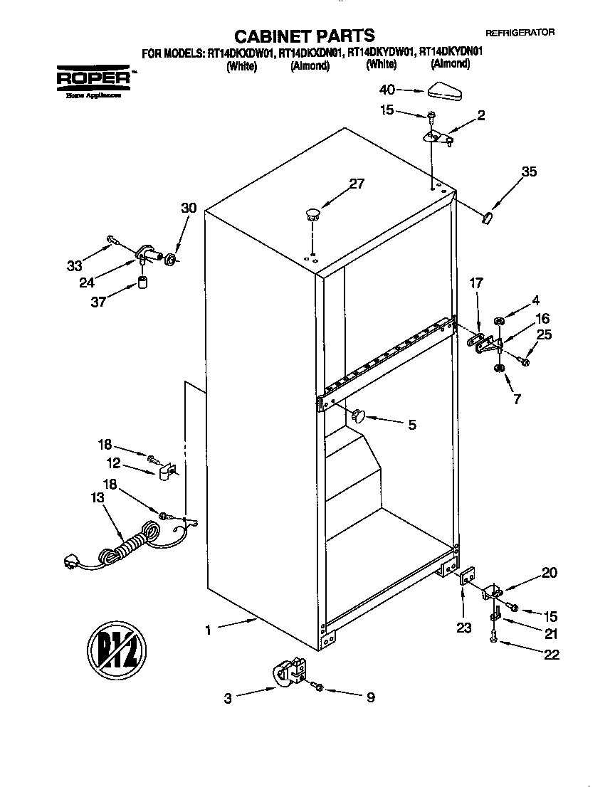 Roper RT14DKXDN01 cabinet diagram