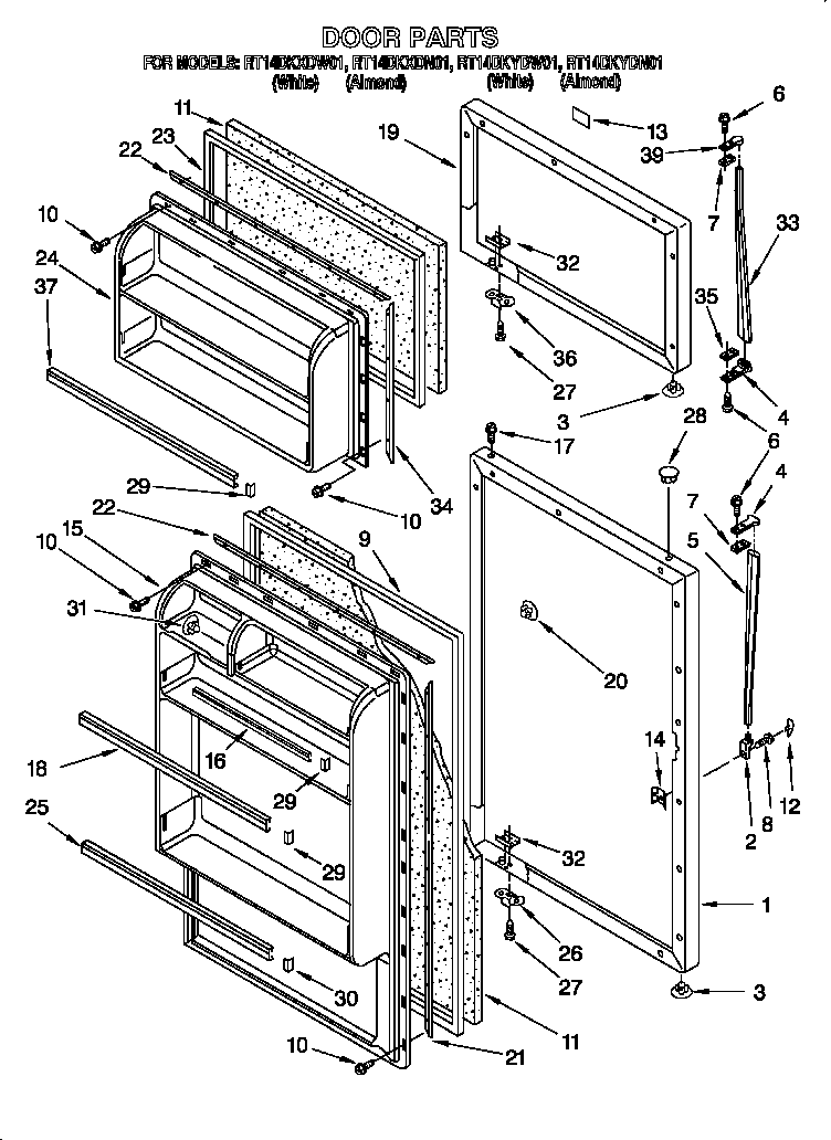 Roper RT14DKXDN01 door diagram