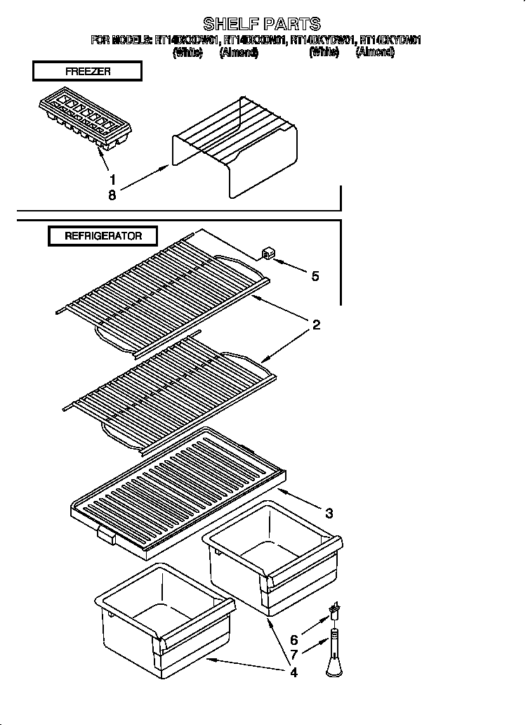 Roper RT14DKXDN01 shelf diagram