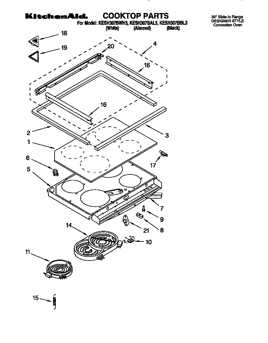 KitchenAid KESH307BWH3 cooktop diagram