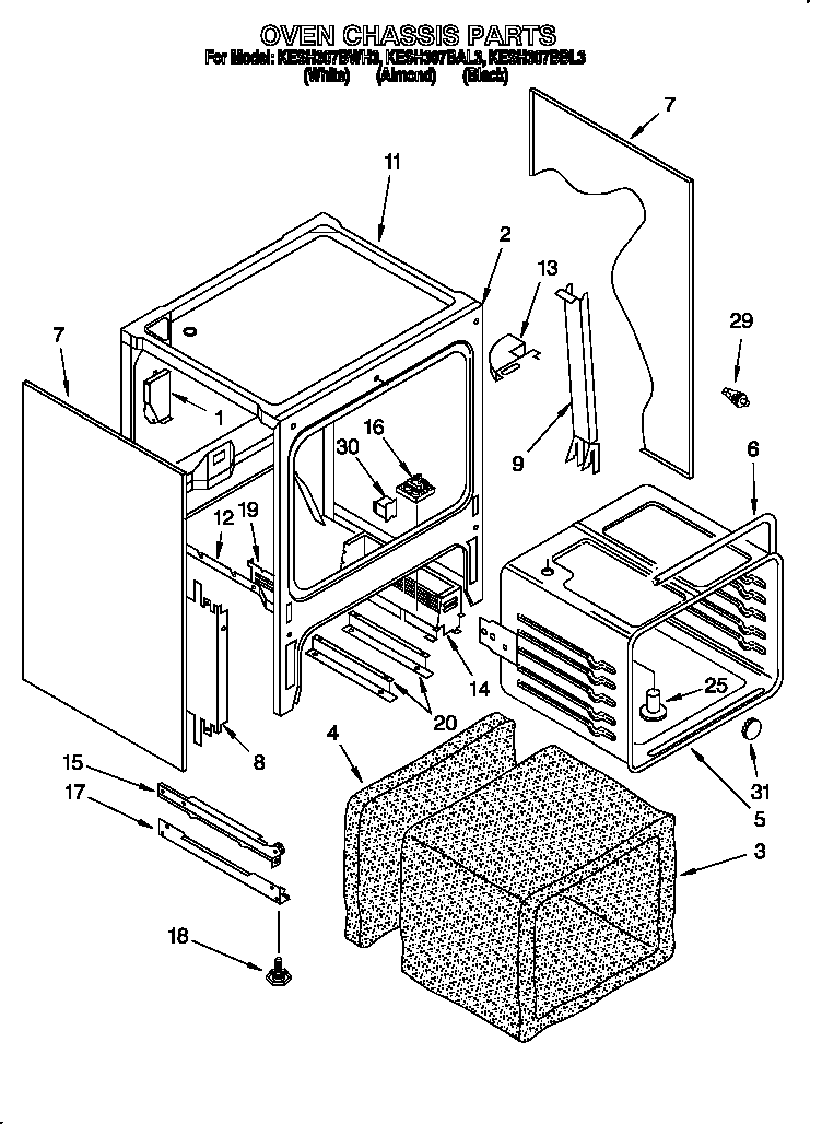 KitchenAid KESH307BWH3 oven chassis diagram