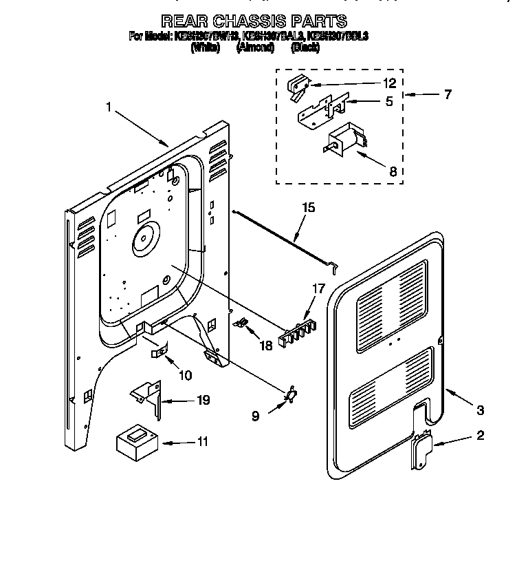 KitchenAid KESH307BWH3 rear chassis diagram