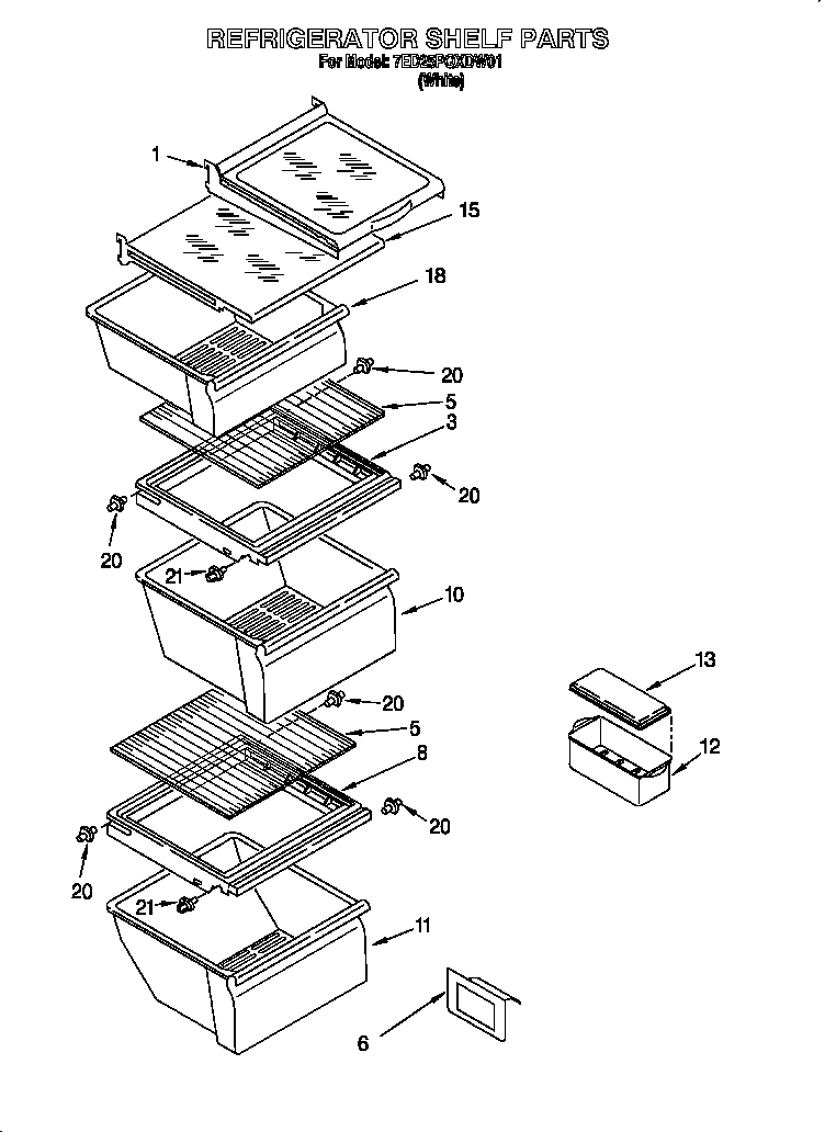 Whirlpool 7ED25PQXDW01 refrigerator shelf diagram