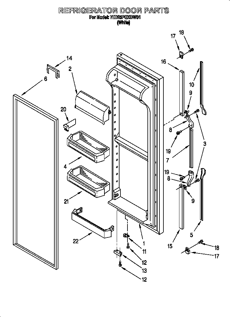 Whirlpool 7ED25PQXDW01 refrigerator door diagram