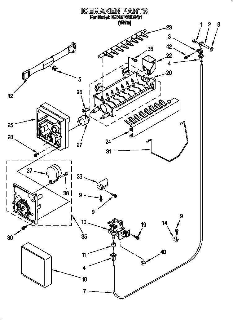 Whirlpool 7ED25PQXDW01 icemaker diagram